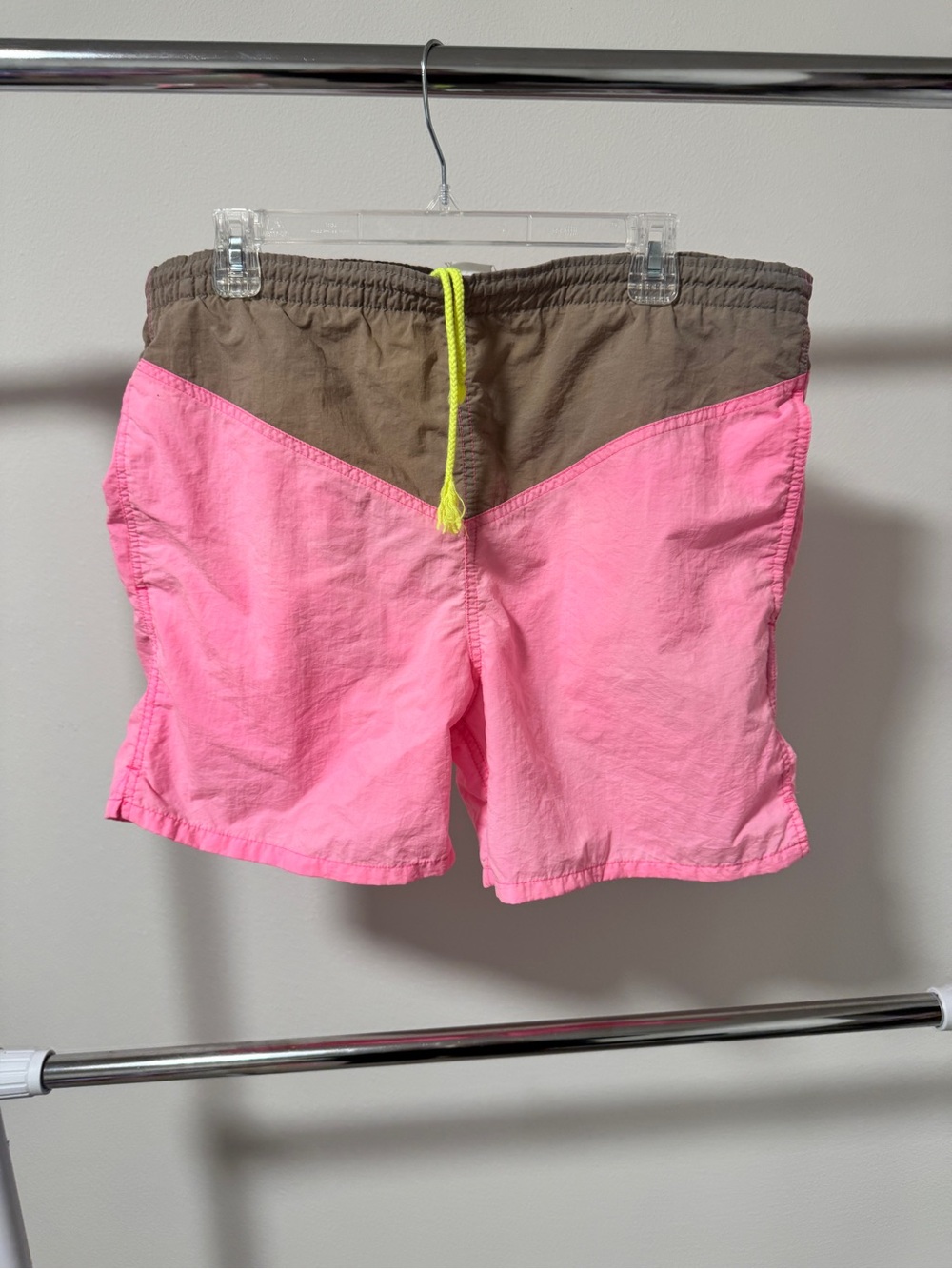 Vintage 90s HOBIE Colorblock Board Shorts Pink Brown Neon Mens M